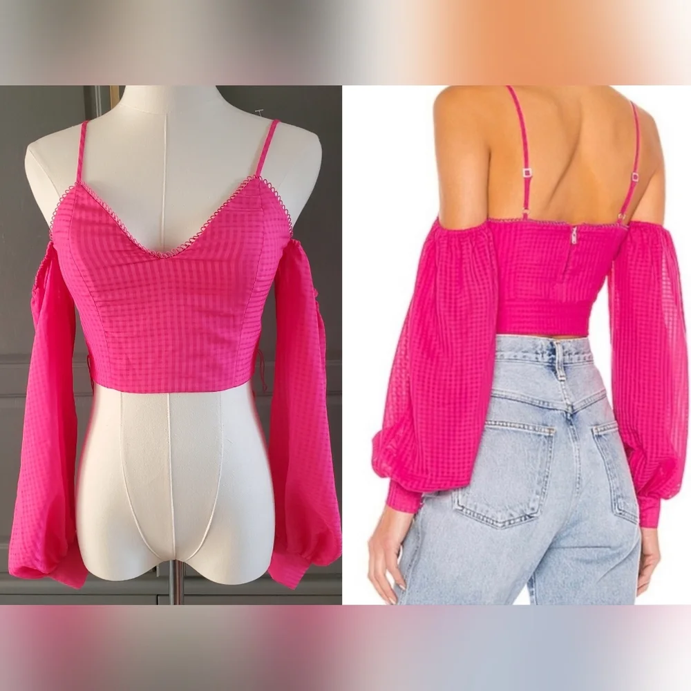 NBD Francis Crop long sleeved Corset top blouse in Fuchsia size XS **w/o sash**